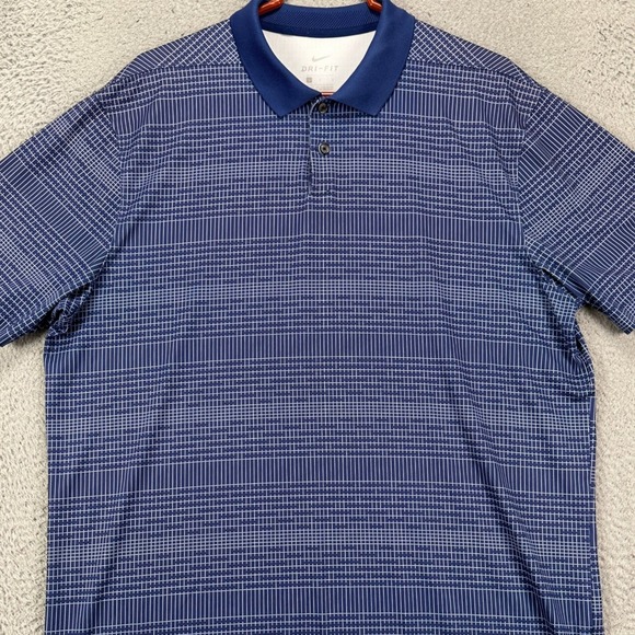 Nike Dri-Fit Shirt Golf Polo Men Large Blue Geometric Short Sleeve Stretch Rugby - Picture 1 of 9